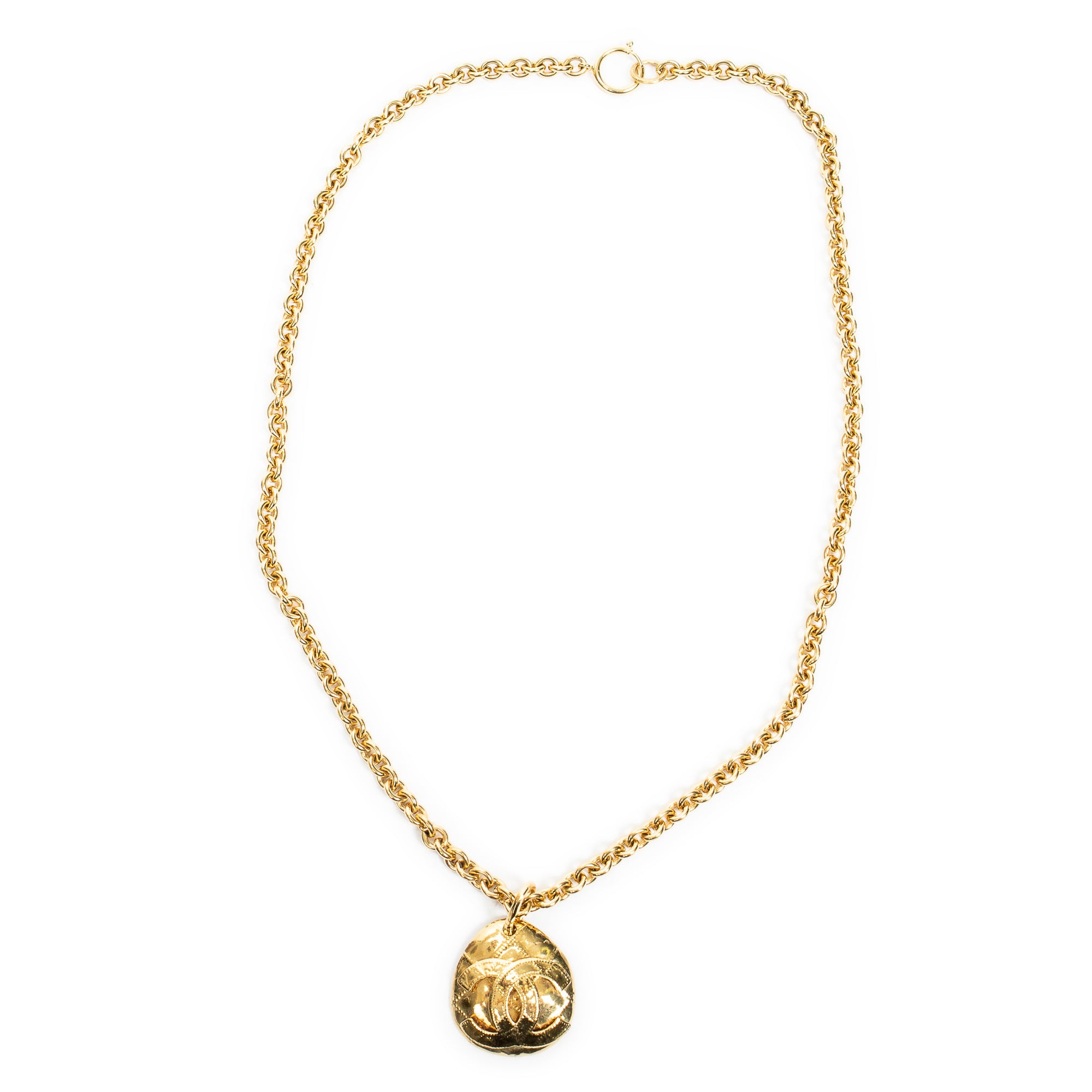 Large CC Round Pendant Necklace 