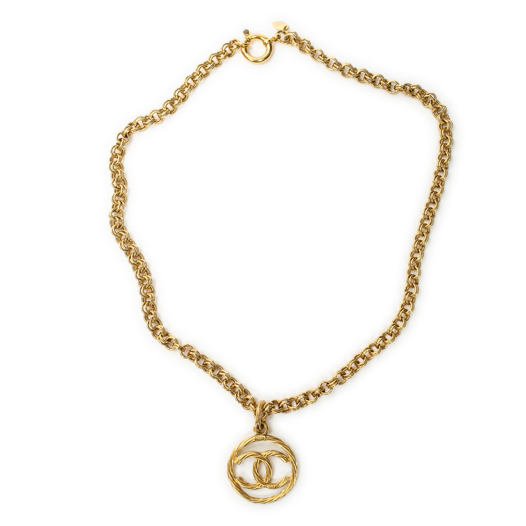Large CC Round Pendant Chain Necklace 