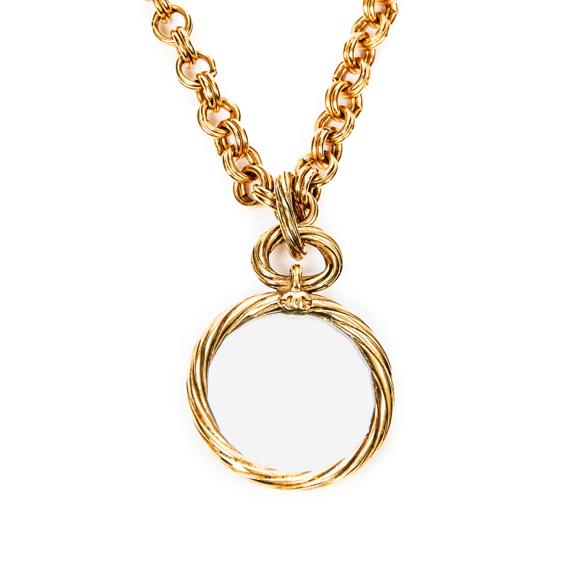 CC Round Mirror Pendant Necklace 