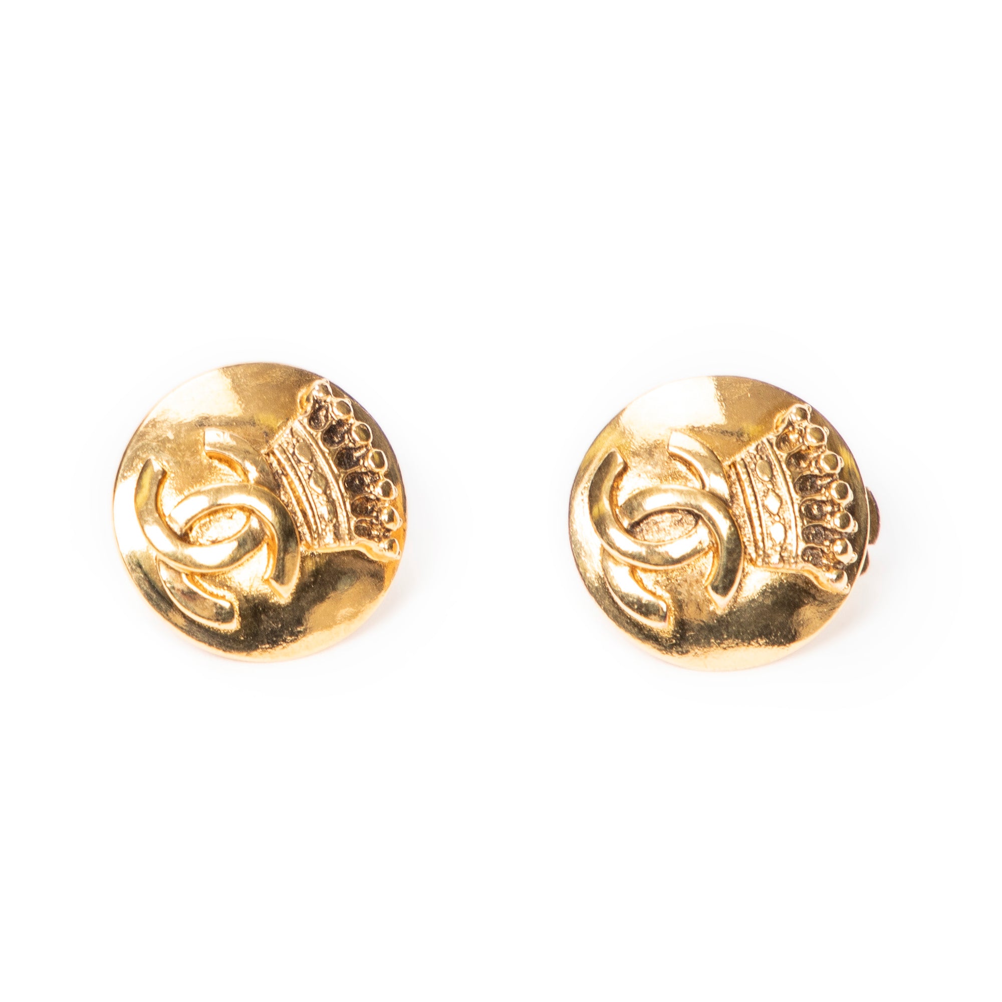 CC Crown Round Clip On Earrings 