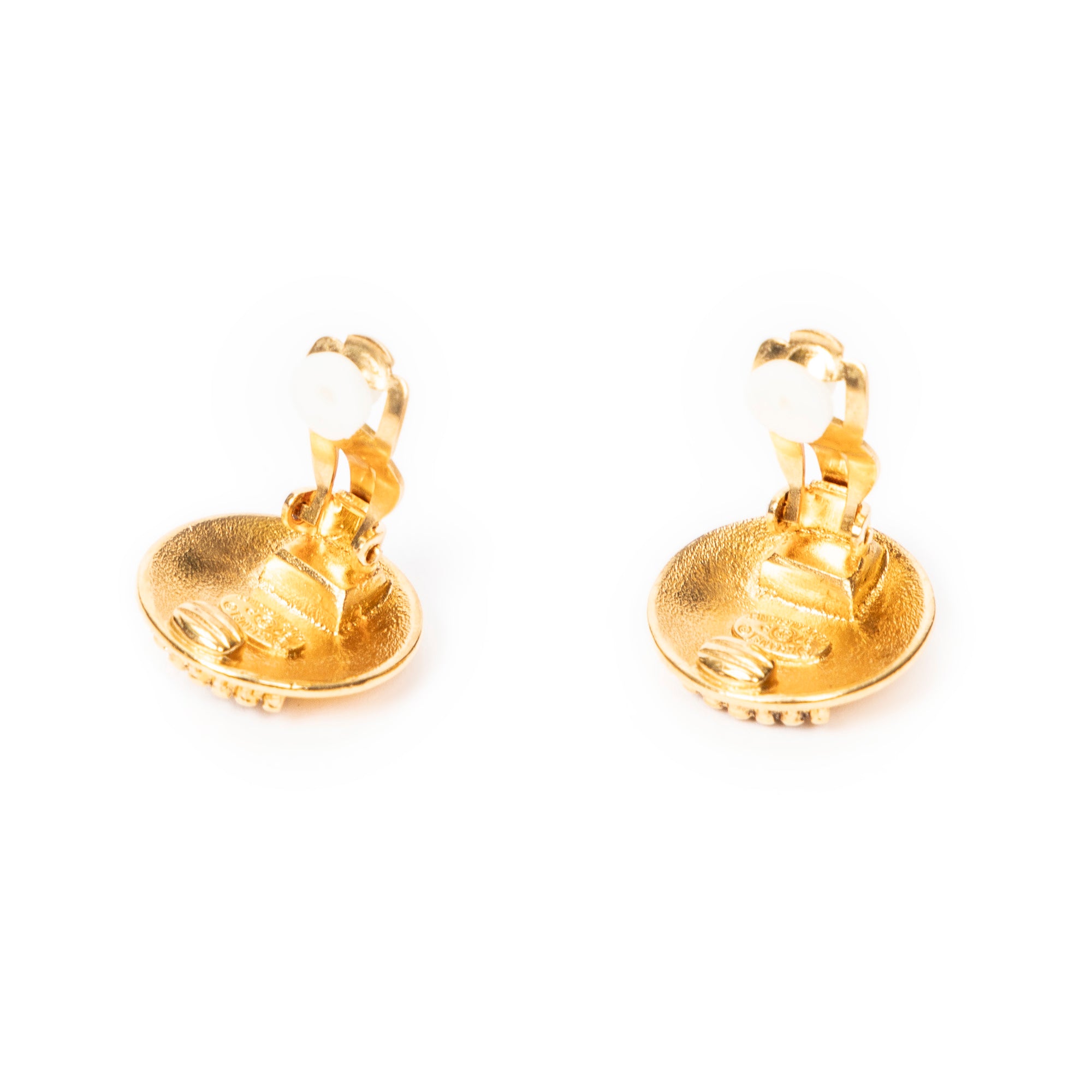 CC Crown Round Clip On Earrings 