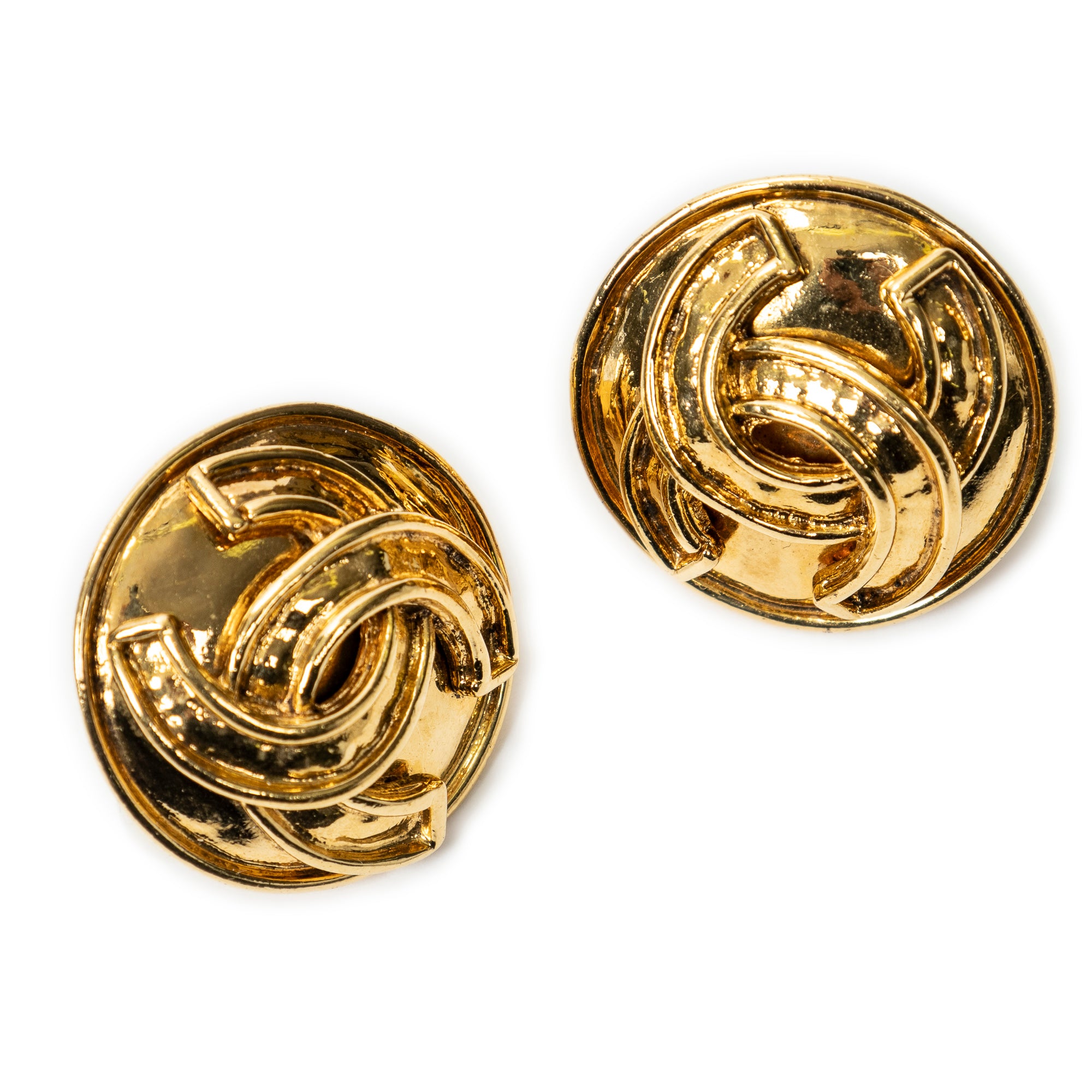 Small CC Round Clip On Earrings 