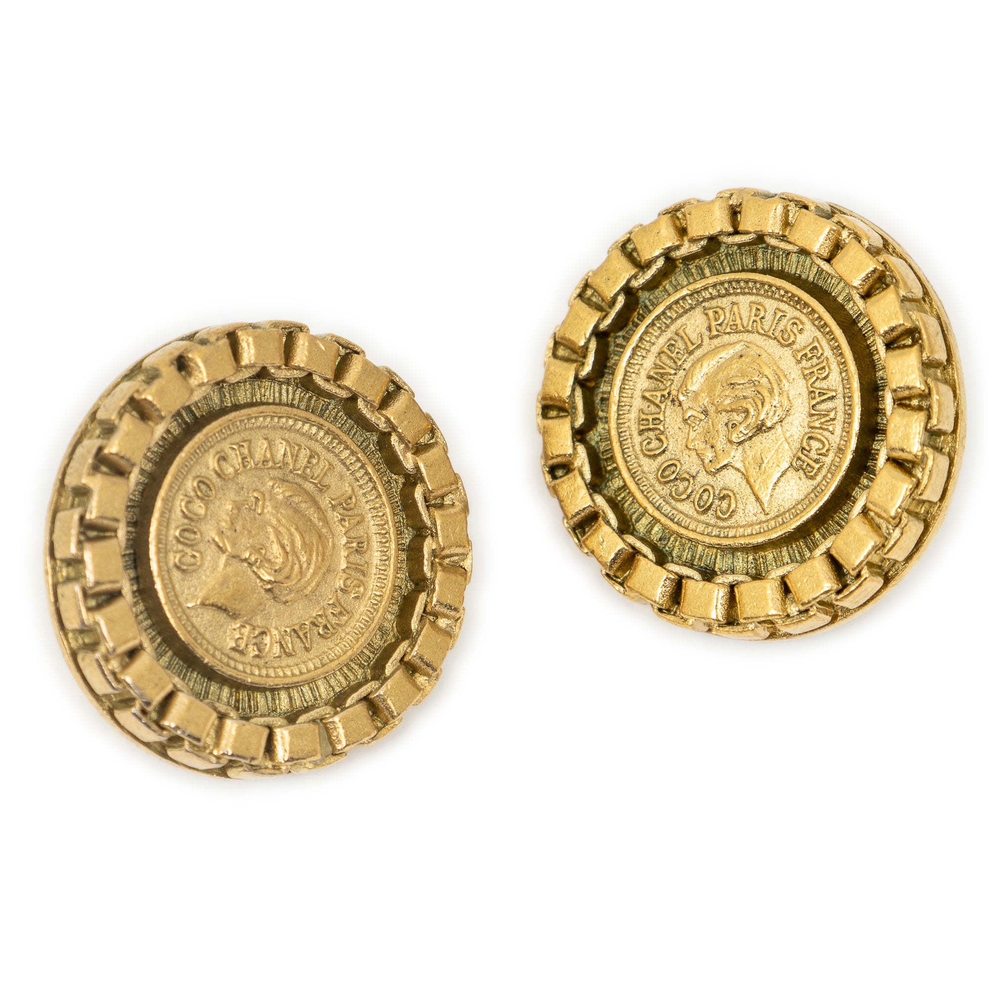 CC Coin-Shaped Clip On Earrings 