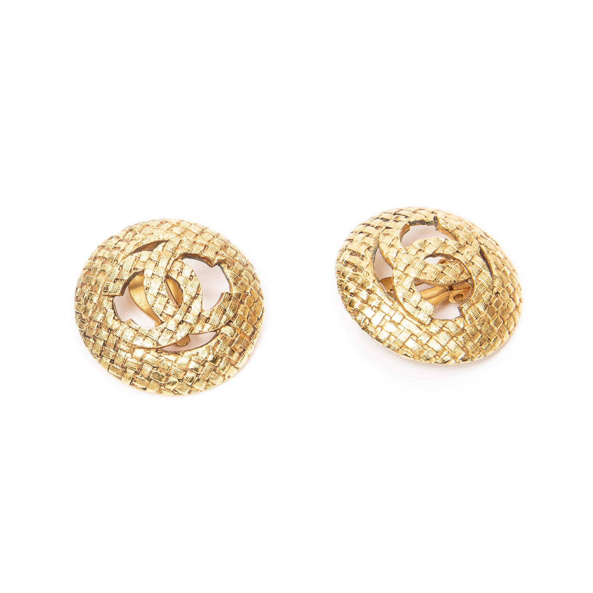 CC Quilted Round Clip On Earrings 