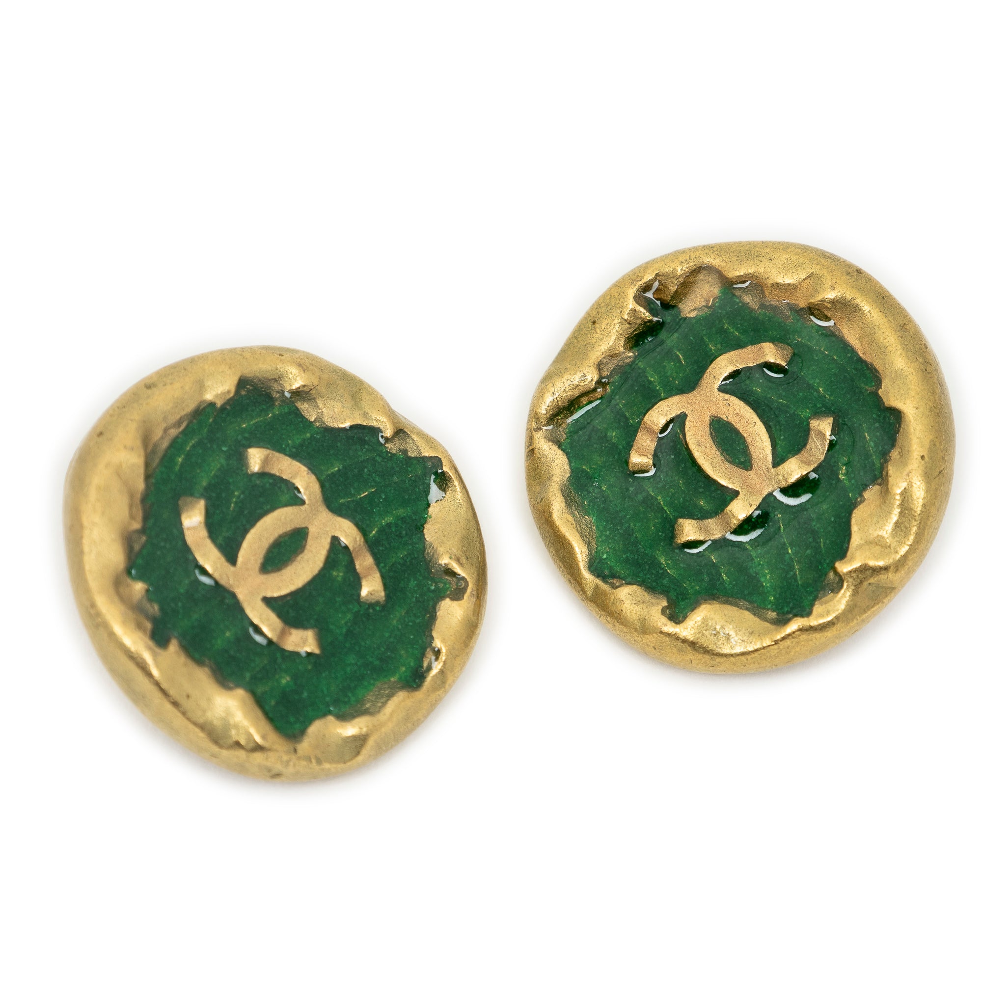 CC Round Enamel Clip On Earrings 