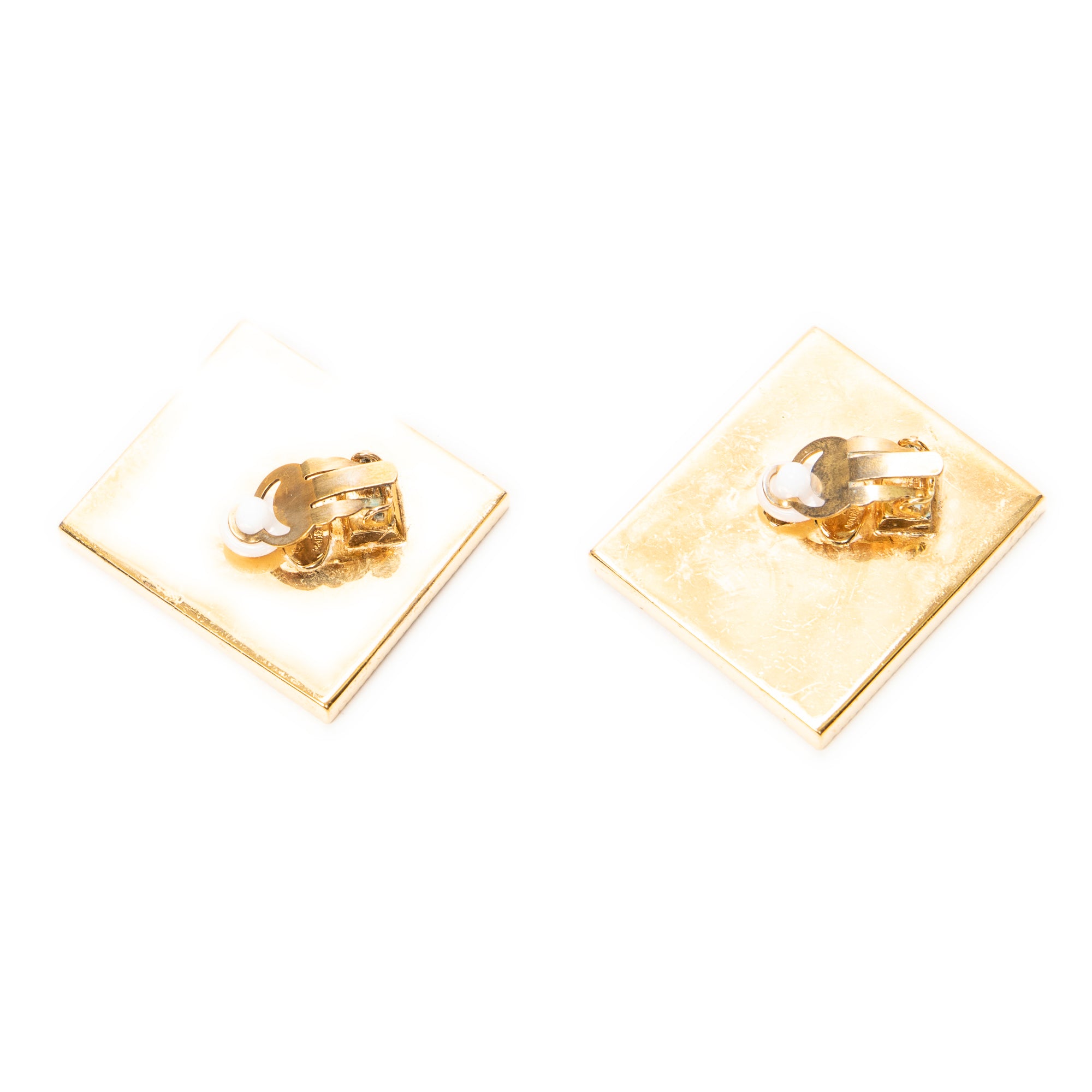 CC Square Enamel Clip On Earrings 
