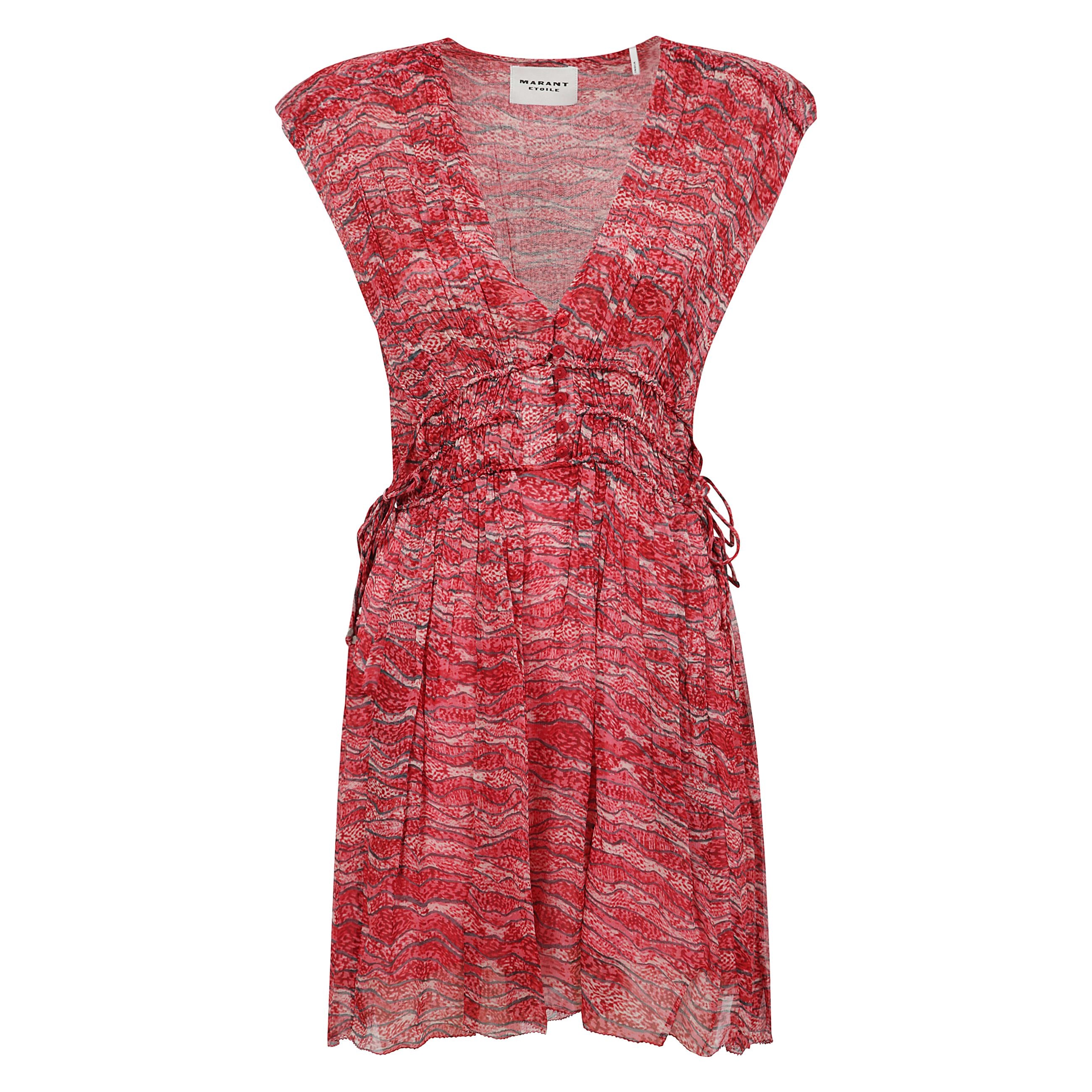 Abito corto anawa con abbottonatura frontale, scollo a v, senza maniche, vita con coulisse, design senza fodera e orlo asimmetrico