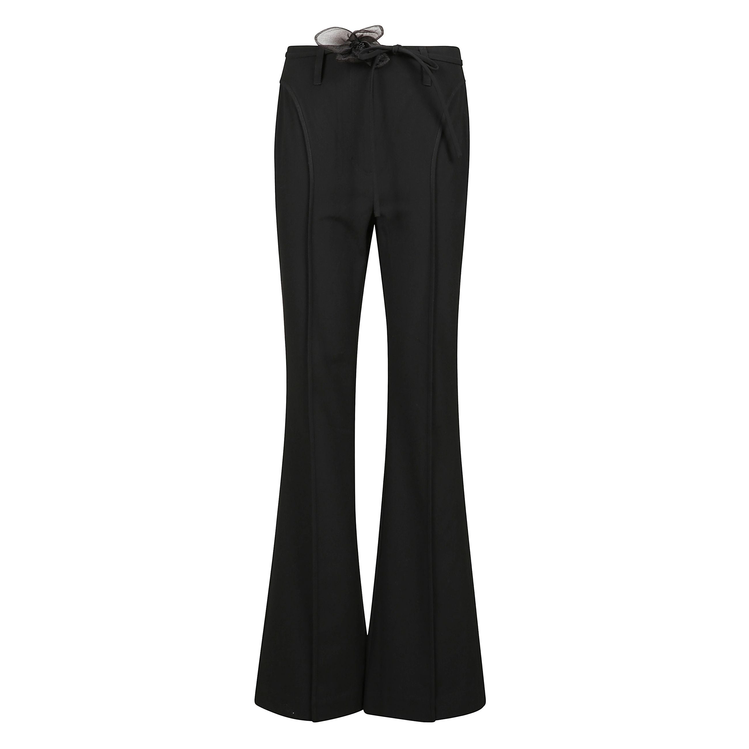 Pantaloni nero a vita alta con chiusura frontale a bottoni e zip