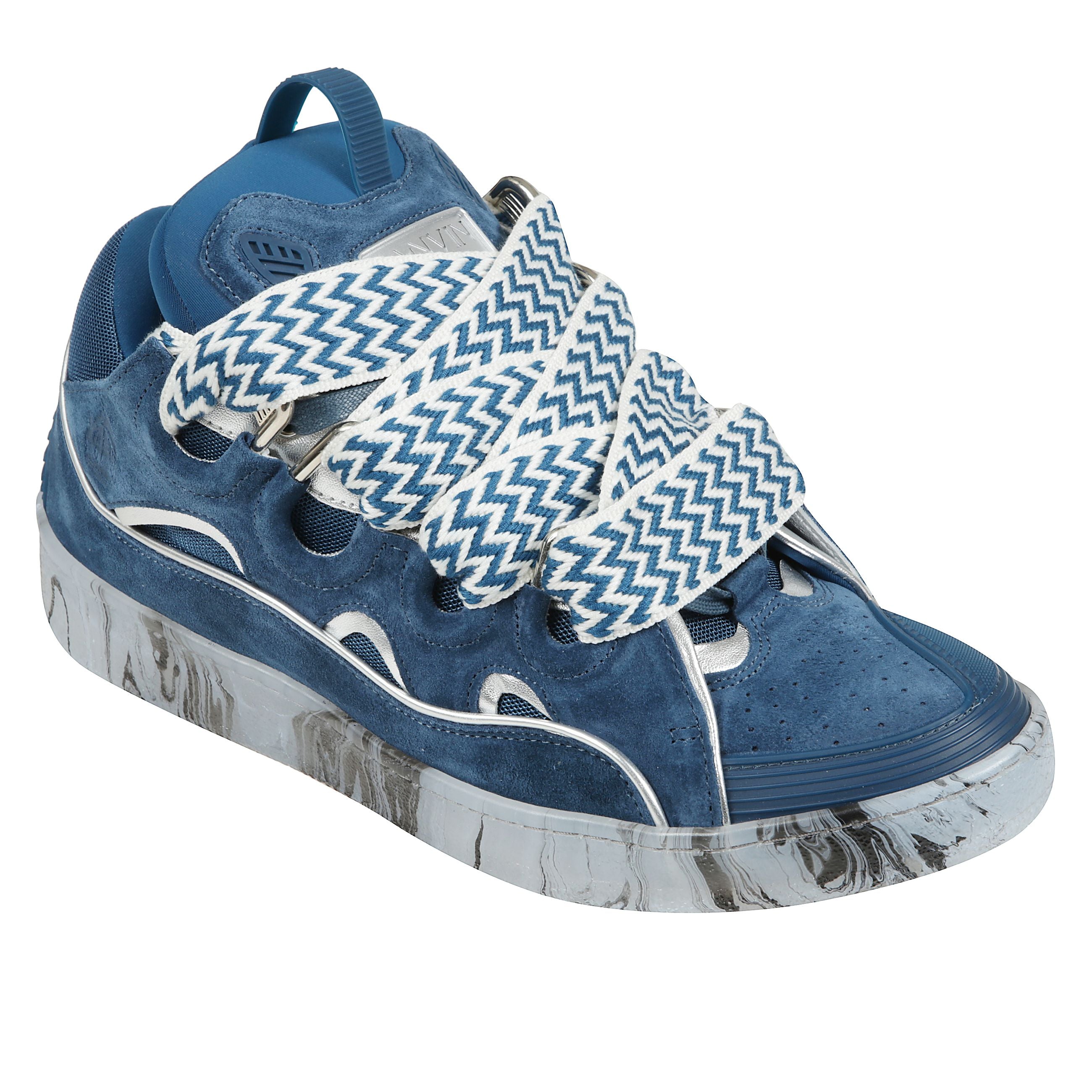 Sneakers curb in pelle, chiusura frontale con lacci a contrasto, inserti in rete e pelle scamosciata, pull-tab sulla linguetta applicazione con logo, dettagli riflettenti