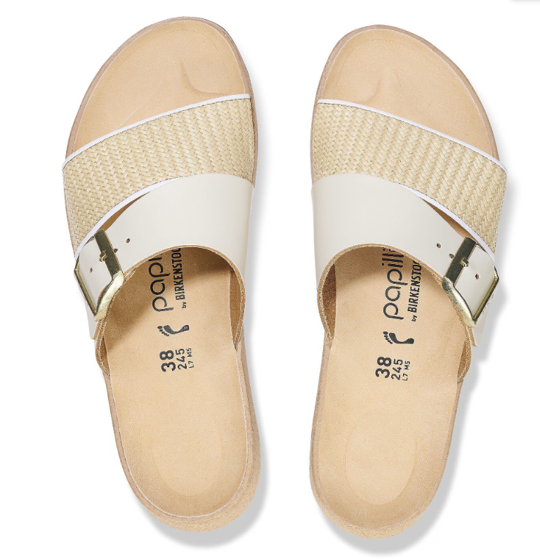 Birkenstock Almina Natural Leather Synthetics - Platform Wedge Sandal - Contoured Cork Latex Footbed - Adjustable Buckle Strap - Lightweight Comfort