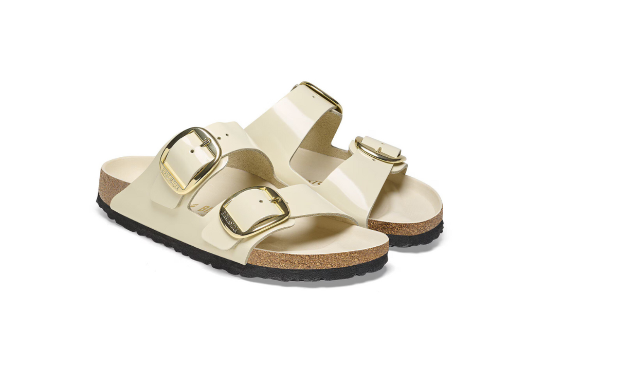 Birkenstock Arizona Big Buckle Natural Leather Patent High-Shine Ecru