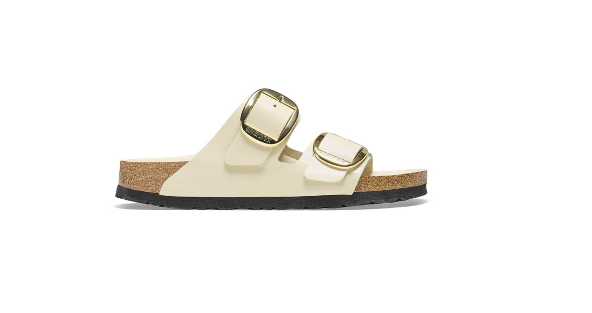Birkenstock Arizona Big Buckle Natural Leather Patent High-Shine Ecru