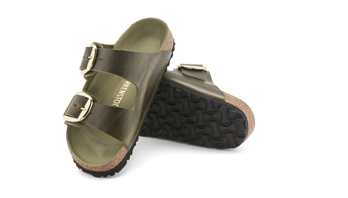 Arizona Big Buckle Oiled Leather Sandal Olive Green