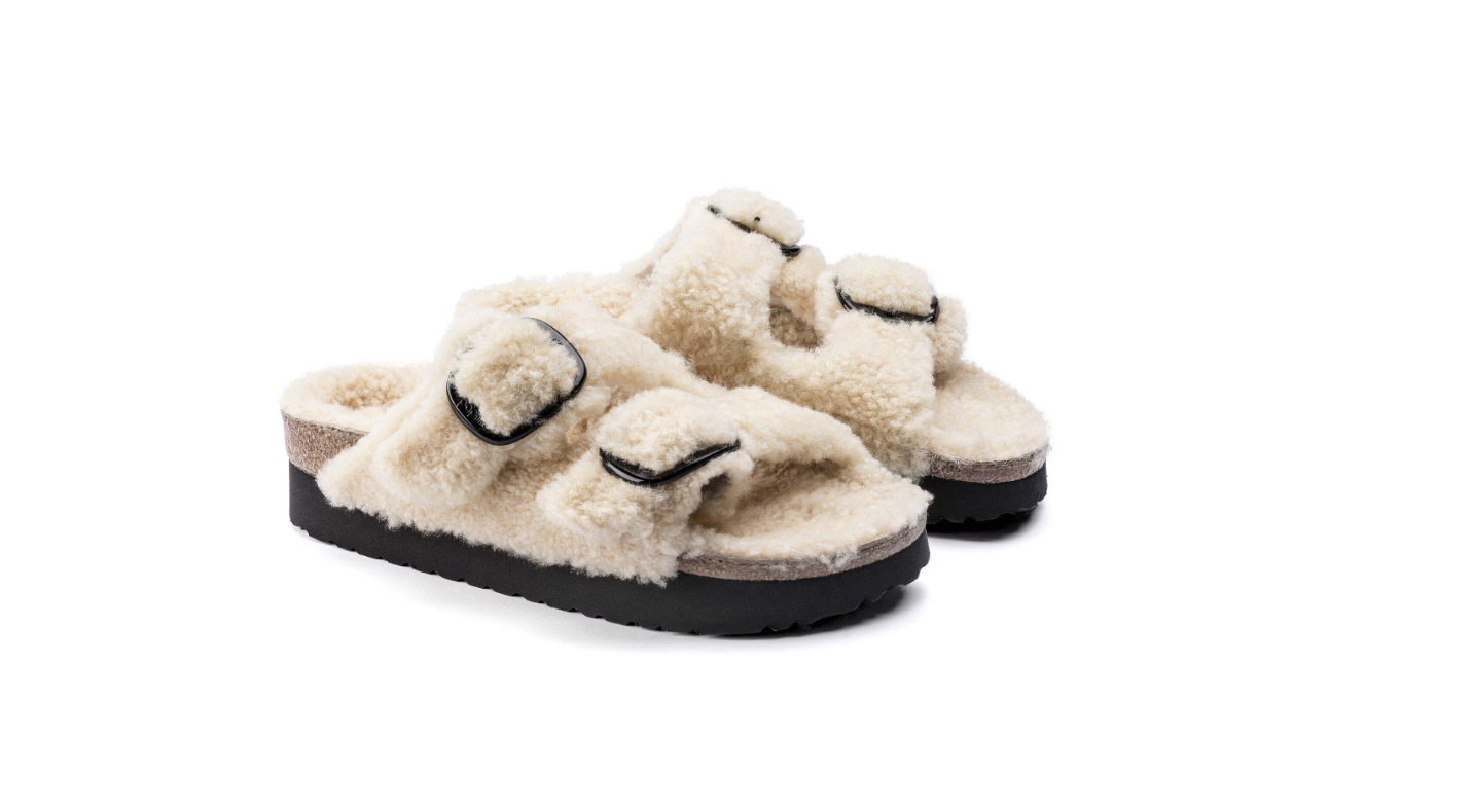 Birkenstock Arizona Big Buckle Shearling Teddy Eggshell Sandal 1017642