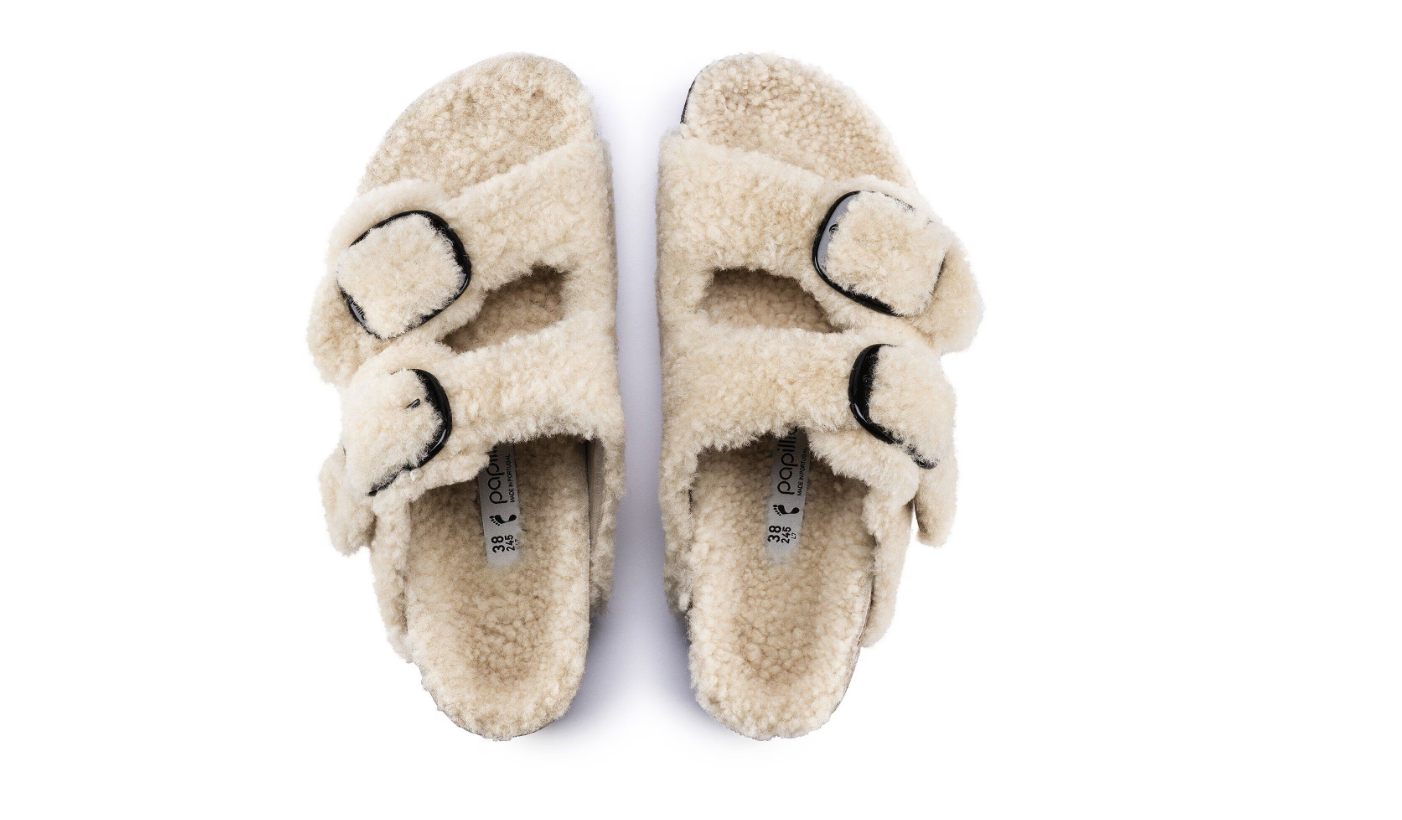 Birkenstock Arizona Big Buckle Shearling Teddy Eggshell Sandal 1017642