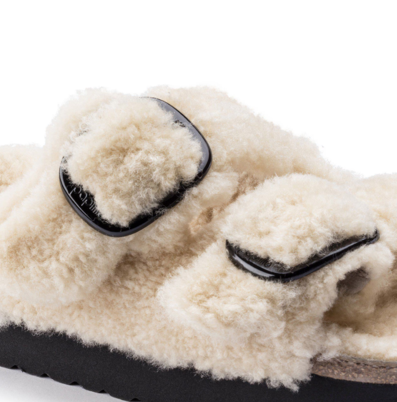 Birkenstock Arizona Big Buckle Shearling Teddy Eggshell Sandal 1017642