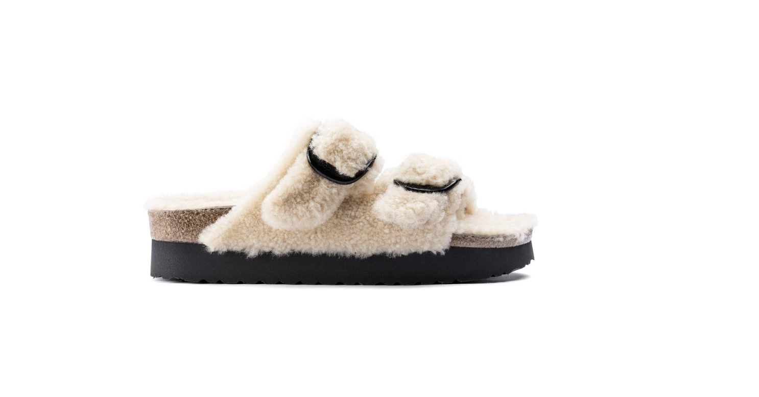 Birkenstock Arizona Big Buckle Shearling Teddy Eggshell Sandal 1017642