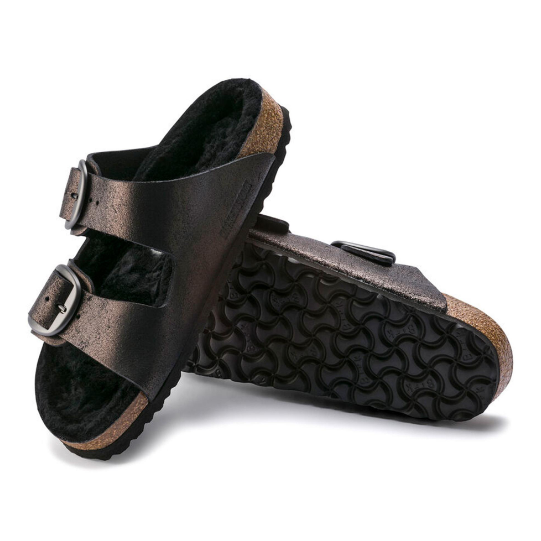 Birkenstock Arizona Big Buckle Suede Leather Washed Metallic Antique Black