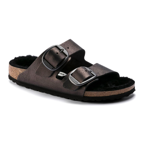 Birkenstock Arizona Big Buckle Suede Leather Washed Metallic Antique Black