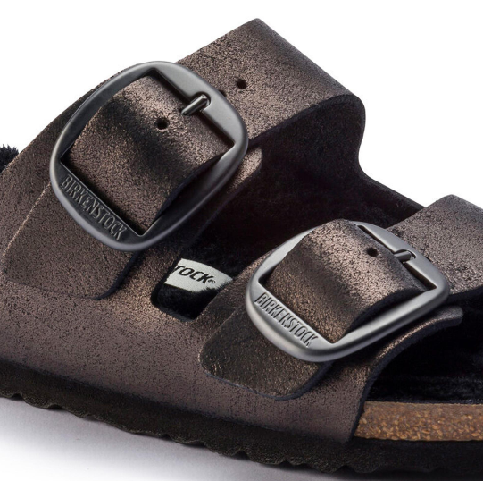 Birkenstock Arizona Big Buckle Suede Leather Washed Metallic Antique Black