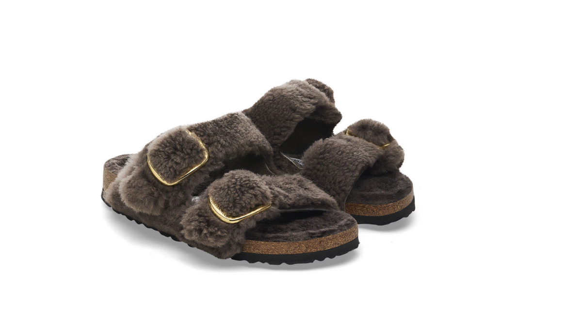 Birkenstock Arizona Big Buckle Shearling Concrete Gray Sandals