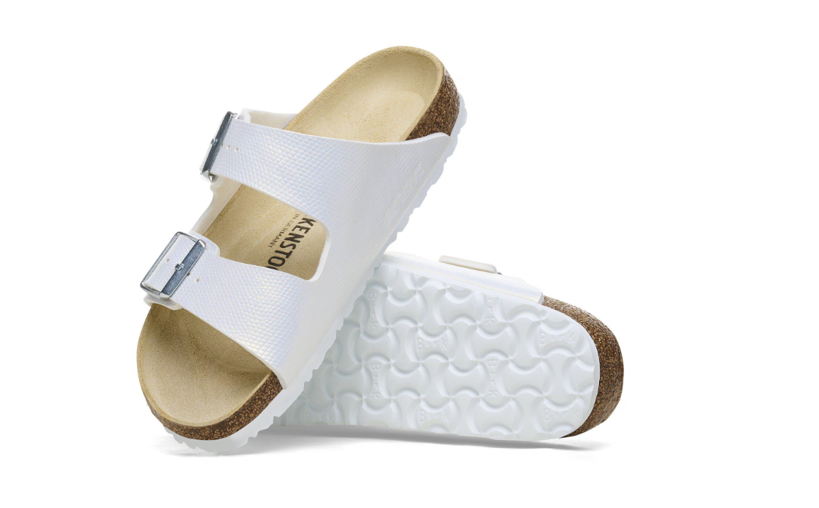 Birkenstock Arizona Birko-Flor Embossed Shiny Lizard White