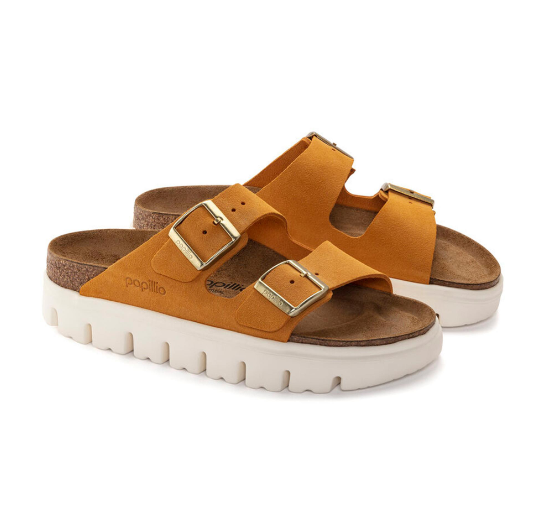Birkenstock Arizona Chunky Suede Leather Apricot Platform Sandals