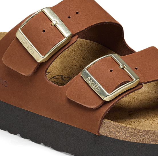 Birkenstock Arizona Platform Nubuck Leather Pecan