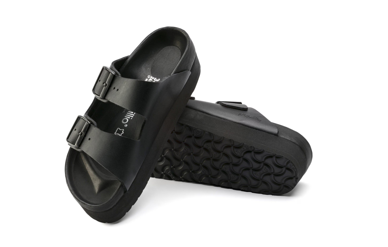 Birkenstock Arizona Platform Natural Leather Exquisite Black Sandals