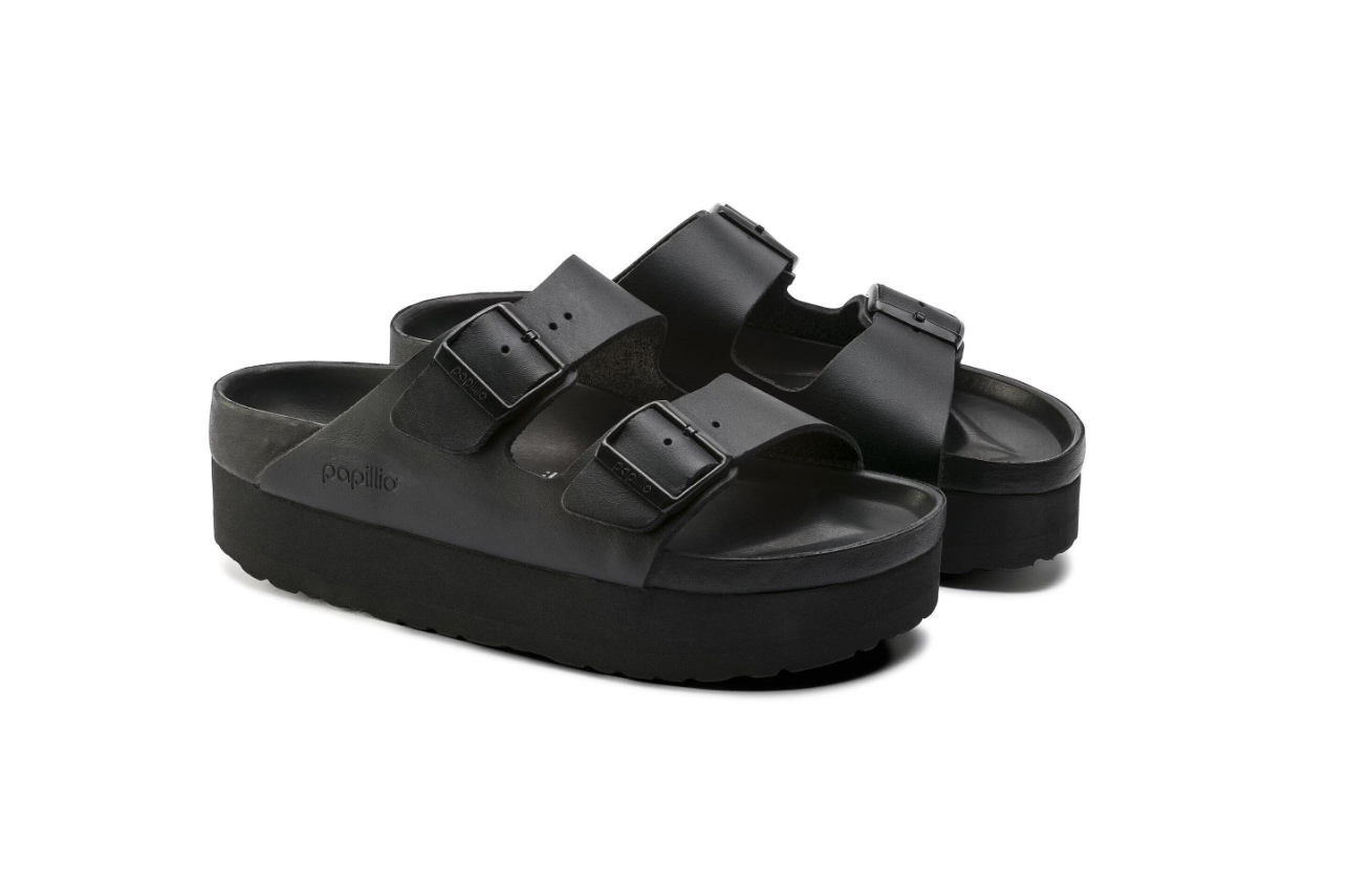 Birkenstock Arizona Platform Natural Leather Exquisite Black Sandals