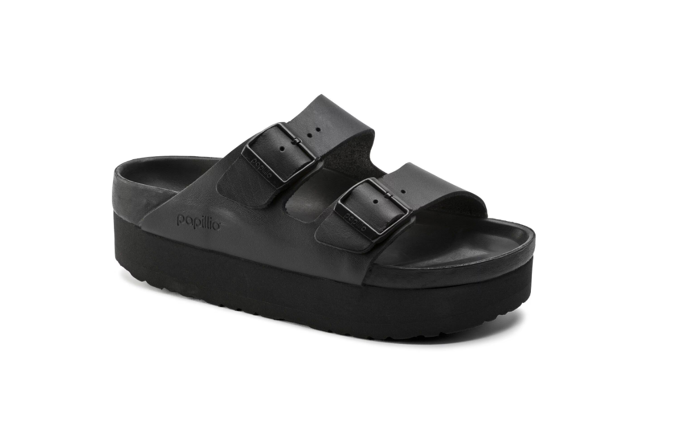Birkenstock Arizona Platform Natural Leather Exquisite Black Sandals