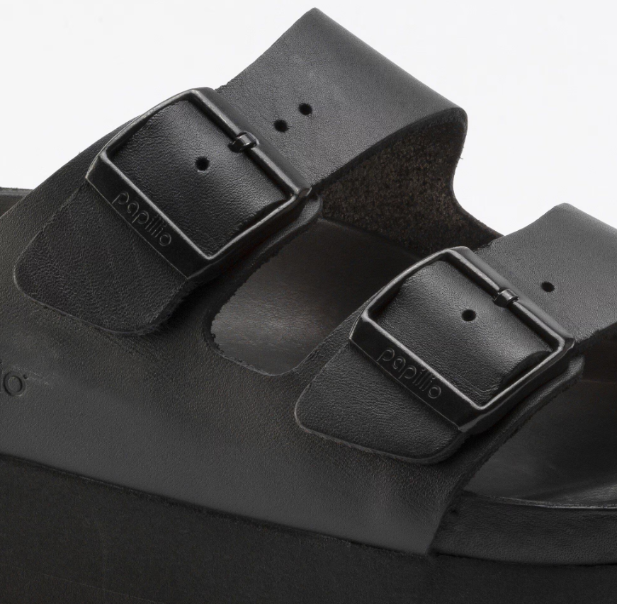 Birkenstock Arizona Platform Natural Leather Exquisite Black Sandals