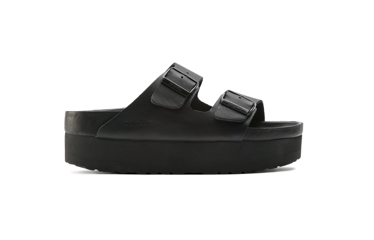 Birkenstock Arizona Platform Natural Leather Exquisite Black Sandals