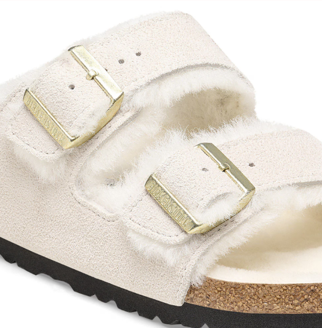 Birkenstock Arizona Shearling Suede Leather Antique White