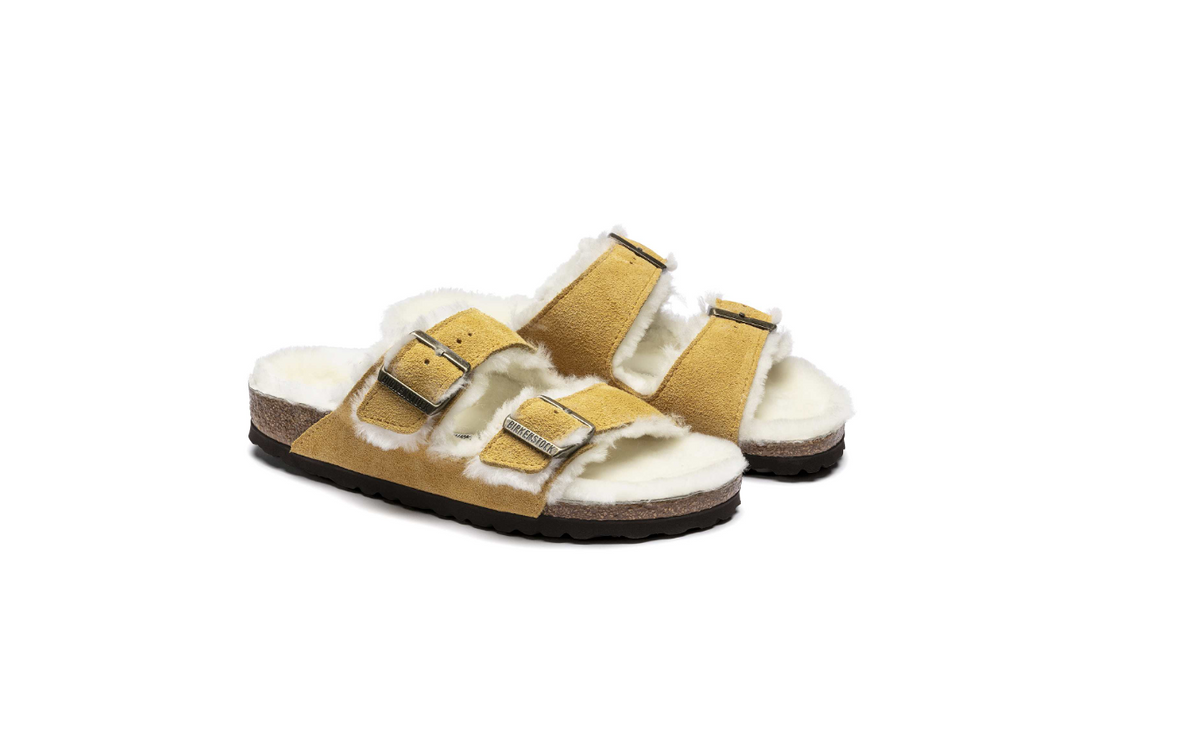 Birkenstock Arizona Shearling Suede Leather Ochre-Beige