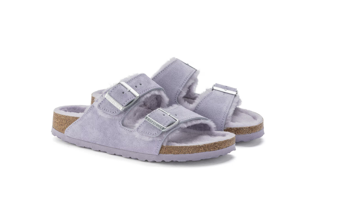 Birkenstock Arizona Shearling Suede Leather Sandals Purple Fog