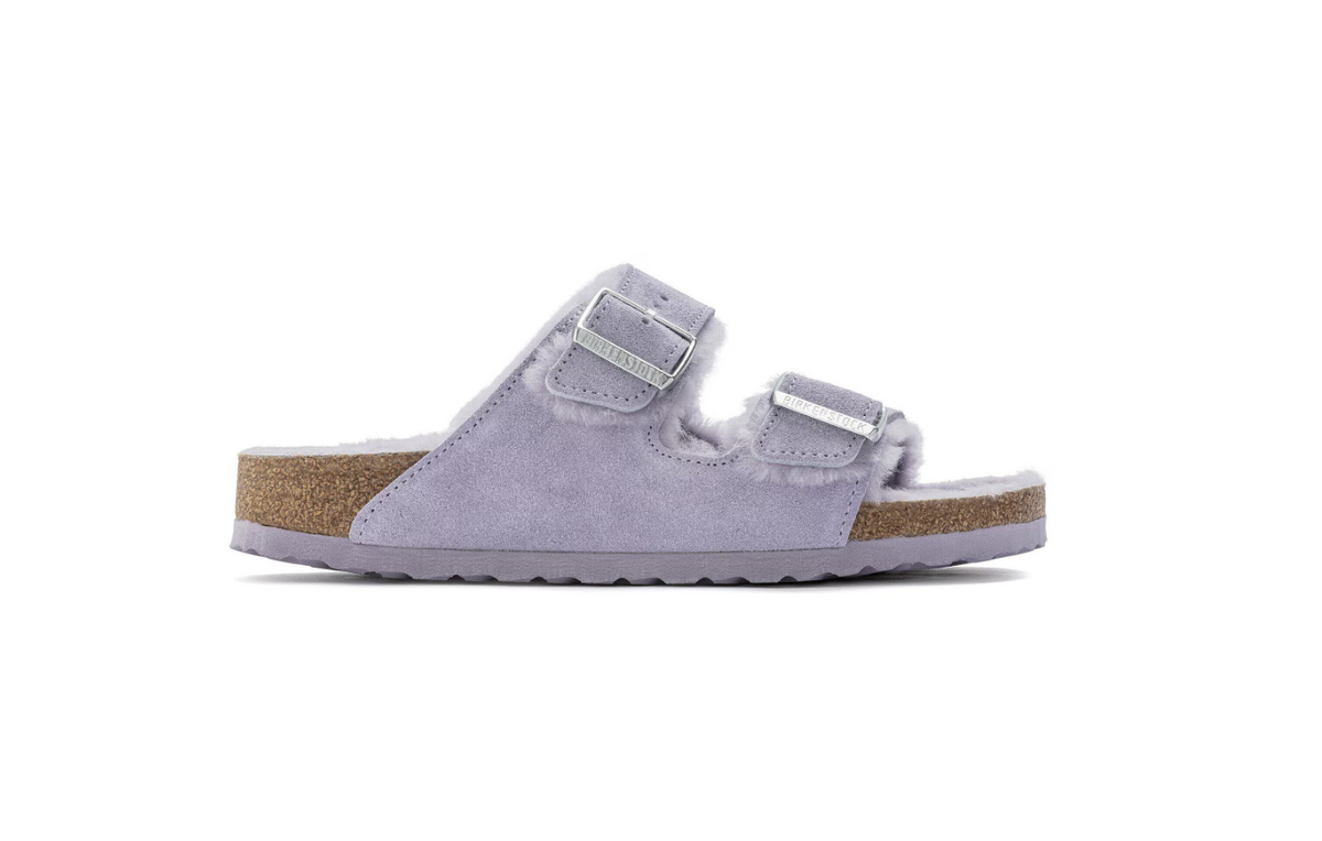 Birkenstock Arizona Shearling Suede Leather Sandals Purple Fog