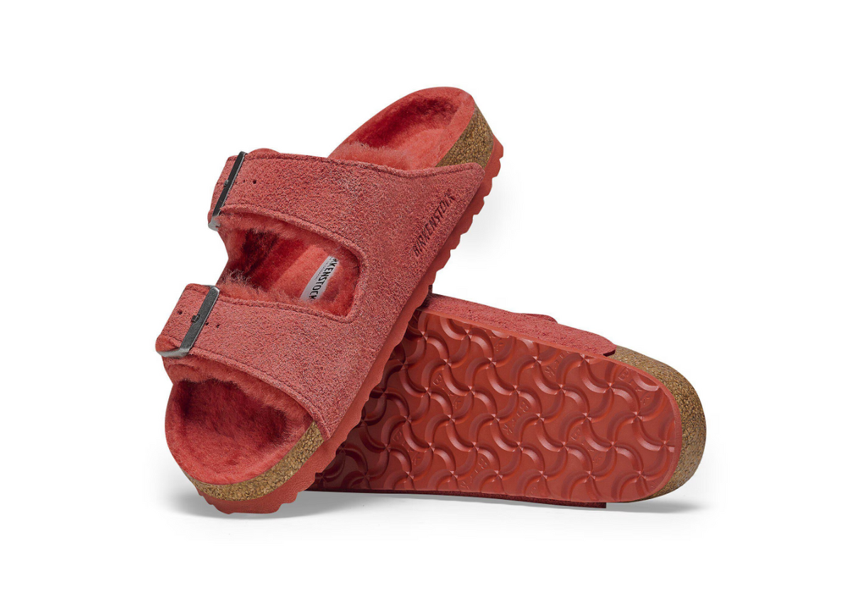 Birkenstock Arizona Shearling Suede Leather Sienna Red