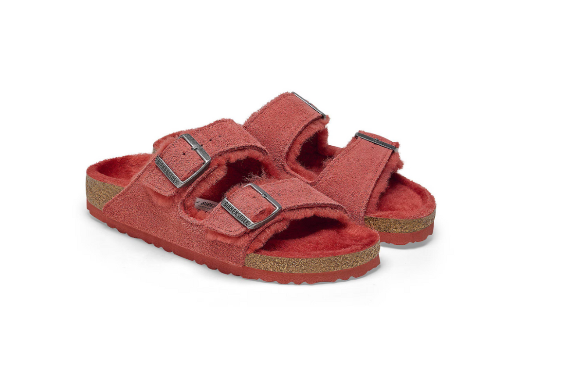 Birkenstock Arizona Shearling Suede Leather Sienna Red