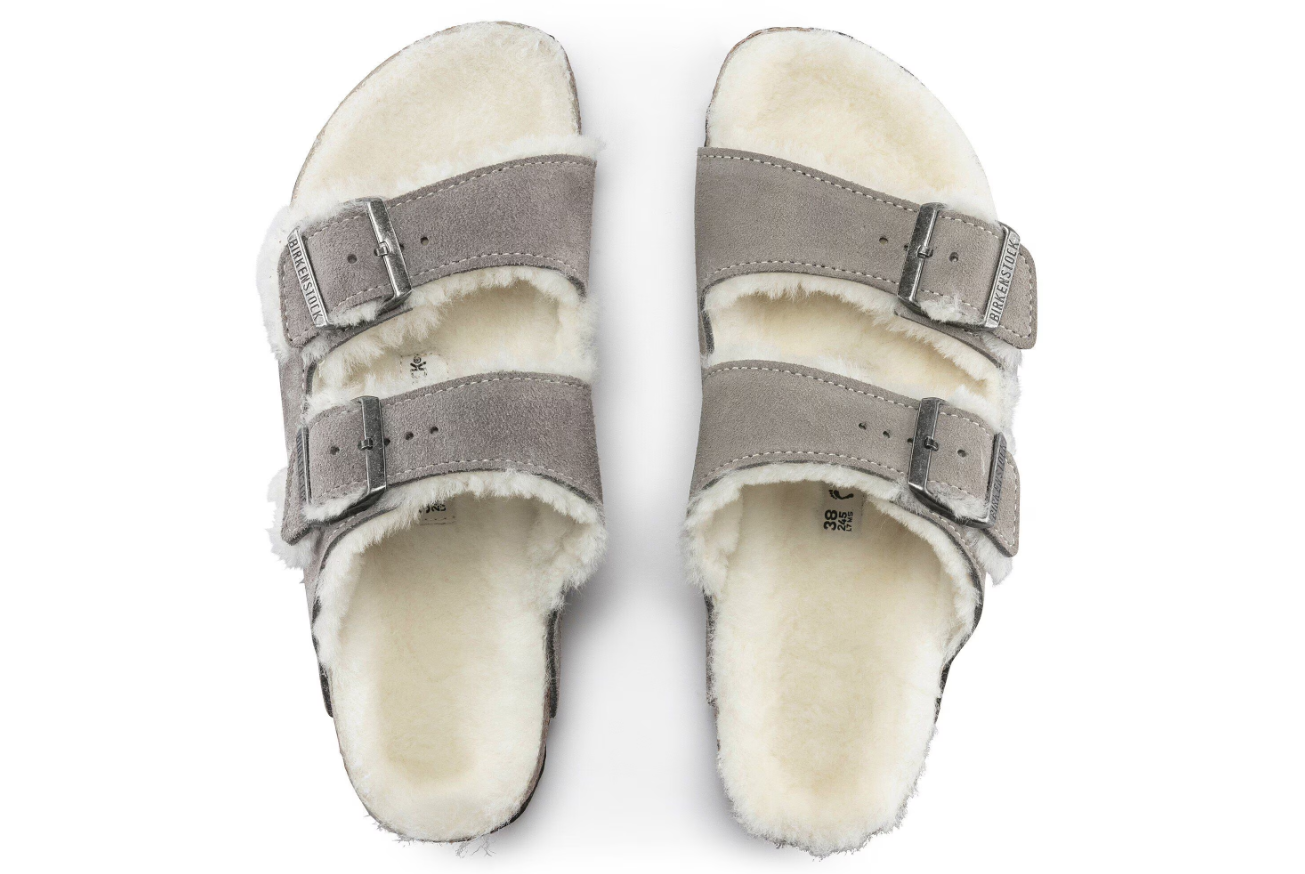 Birkenstock Arizona Shearling Suede Leather Stone Coin