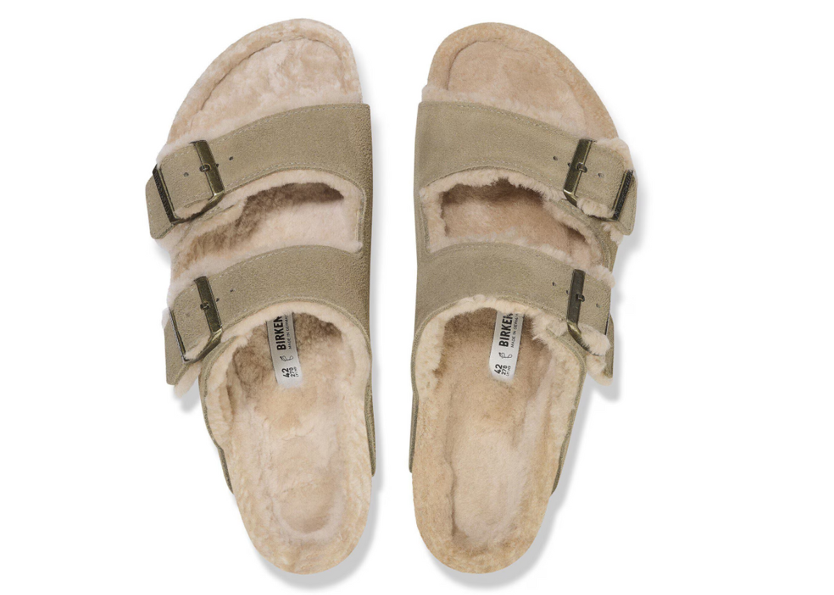 Birkenstock Arizona Shearling Suede Leather Taupe