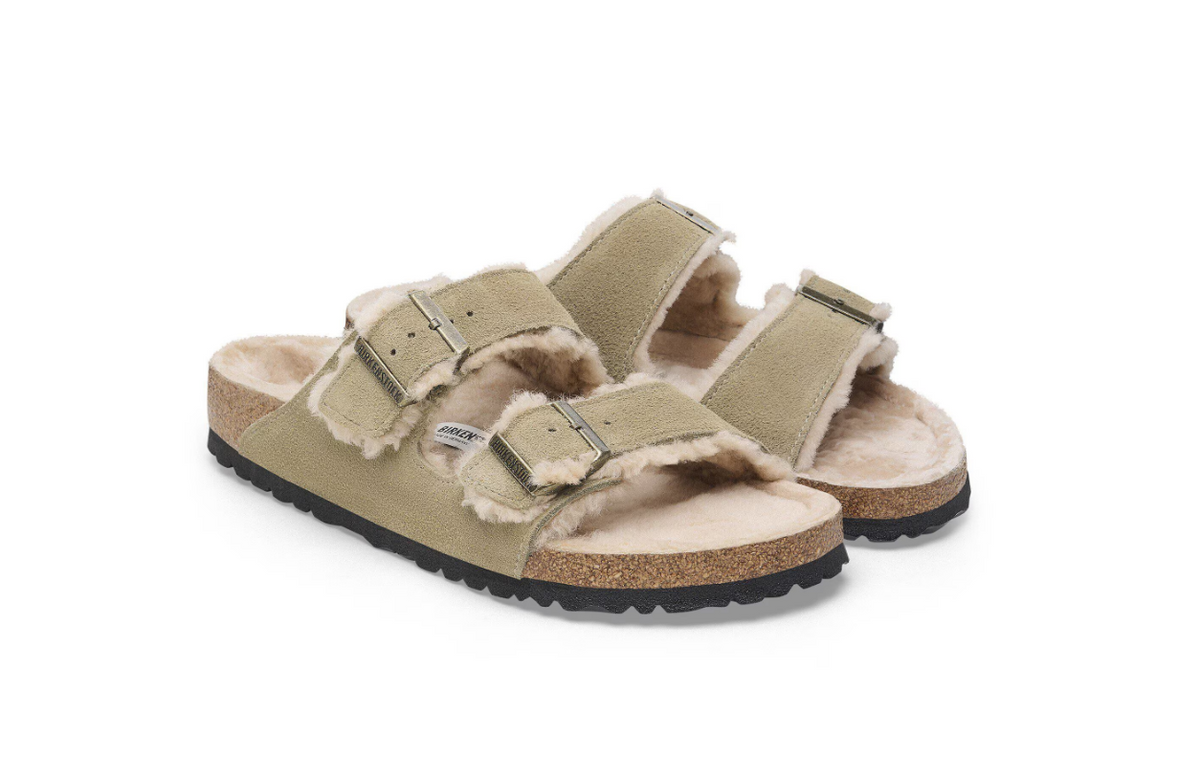 Birkenstock Arizona Shearling Suede Leather Taupe