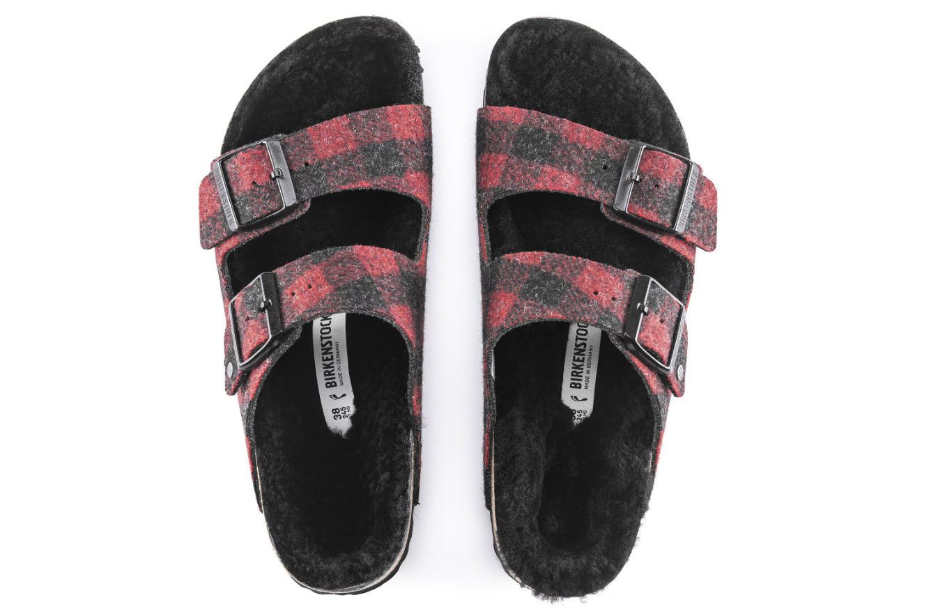Birkenstock Arizona Shearling Wool Plaid Red