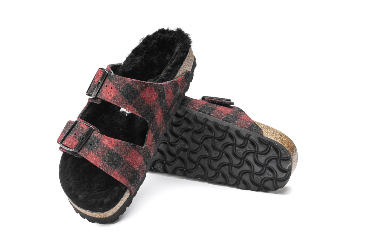 Birkenstock Arizona Shearling Wool Plaid Red