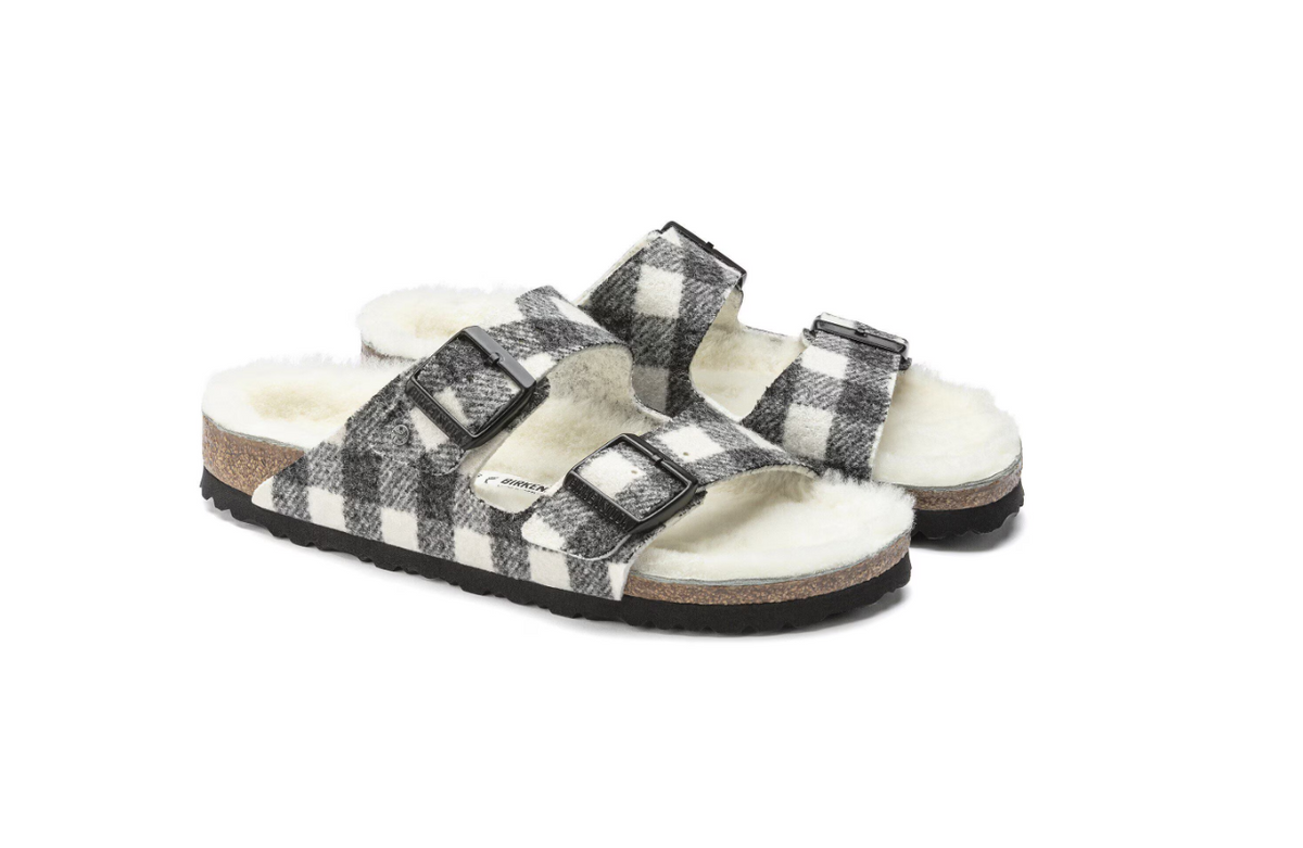 Birkenstock Arizona Shearling Wool Plaid White