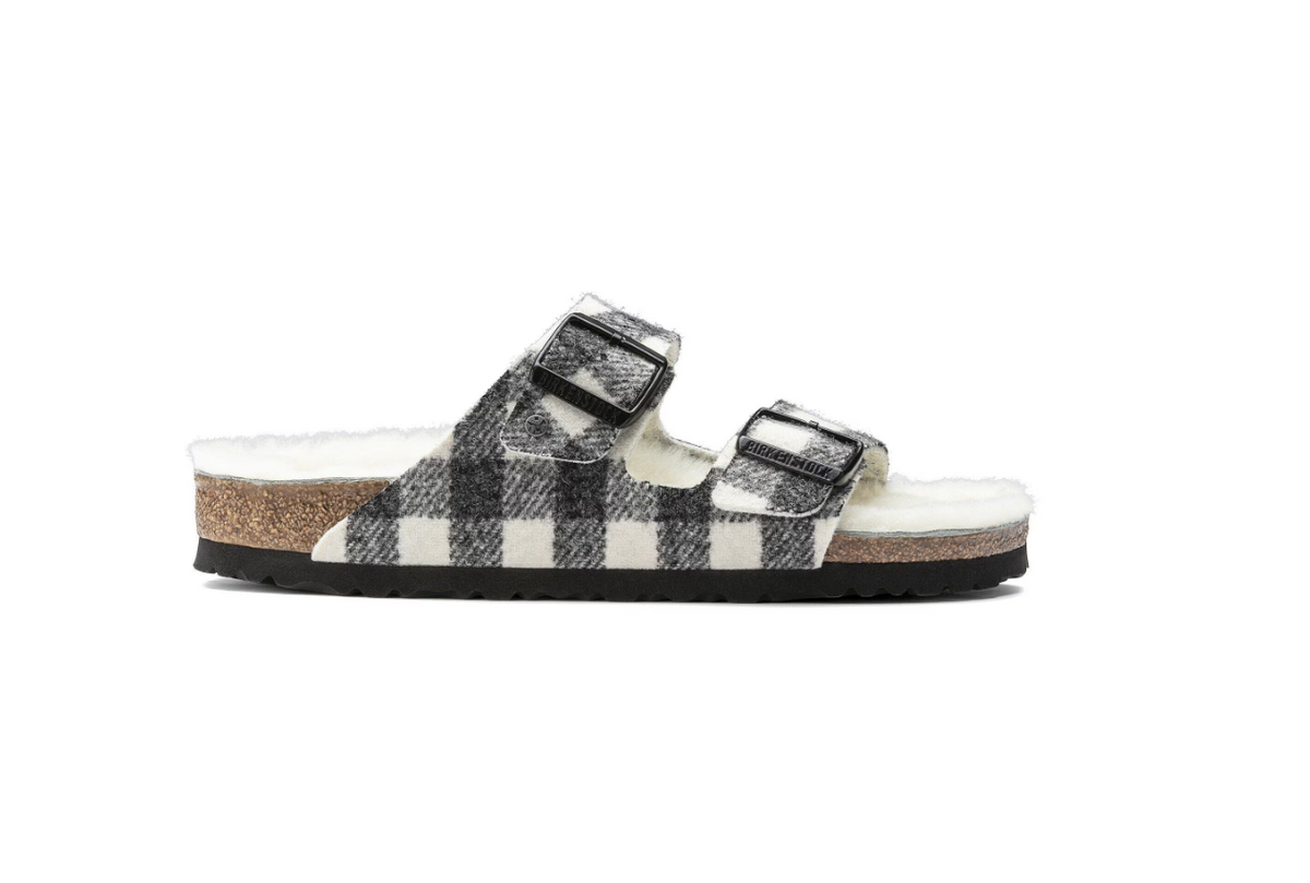 Birkenstock Arizona Shearling Wool Plaid White