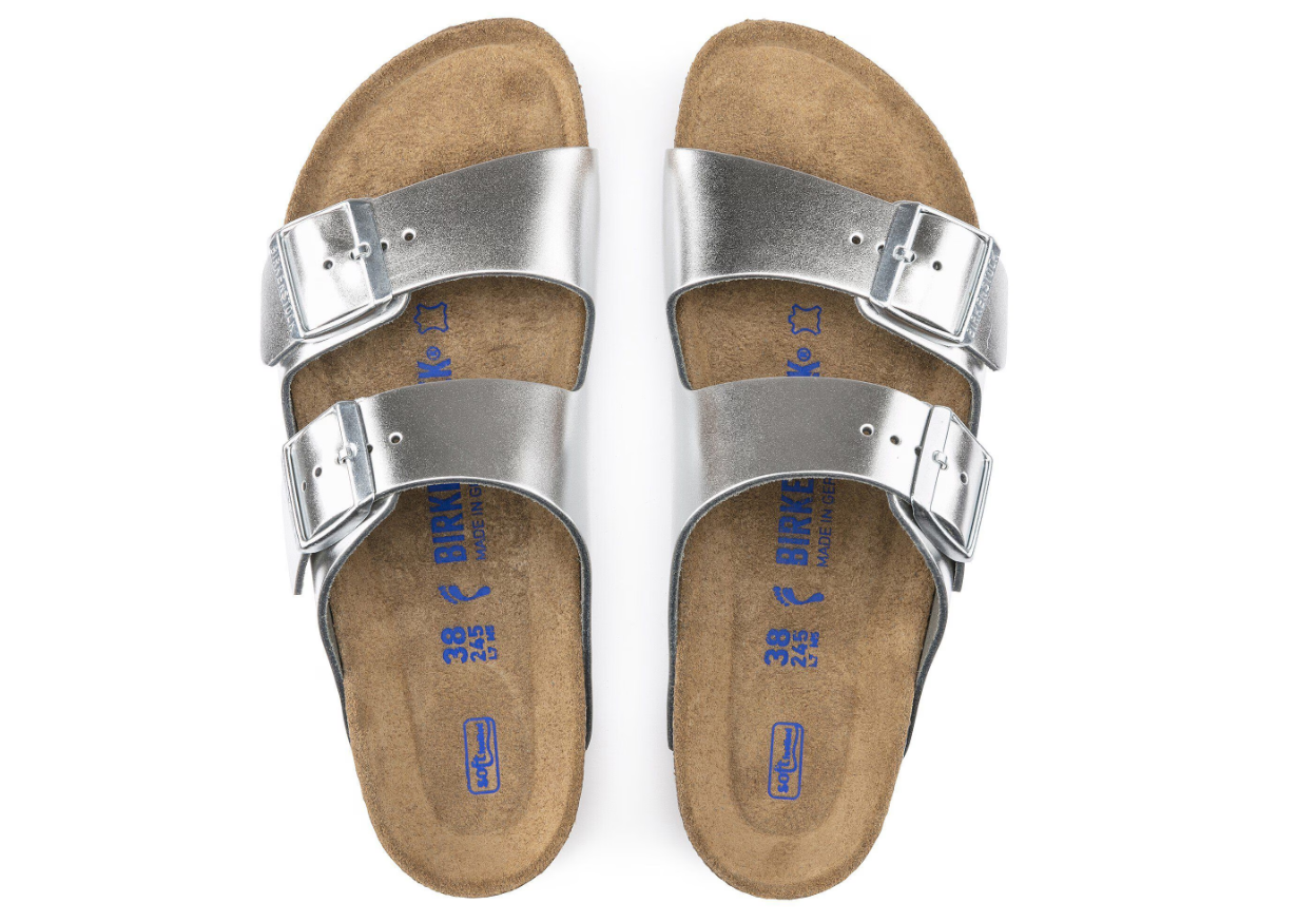 Birkenstock Arizona Soft Footbed Natural Leather Metallic Silver