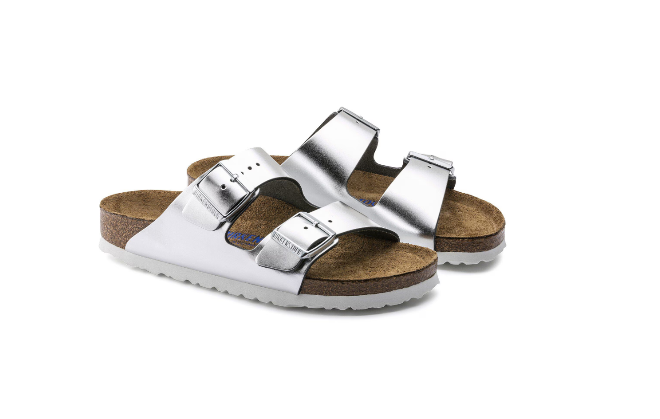 Birkenstock Arizona Soft Footbed Natural Leather Metallic Silver