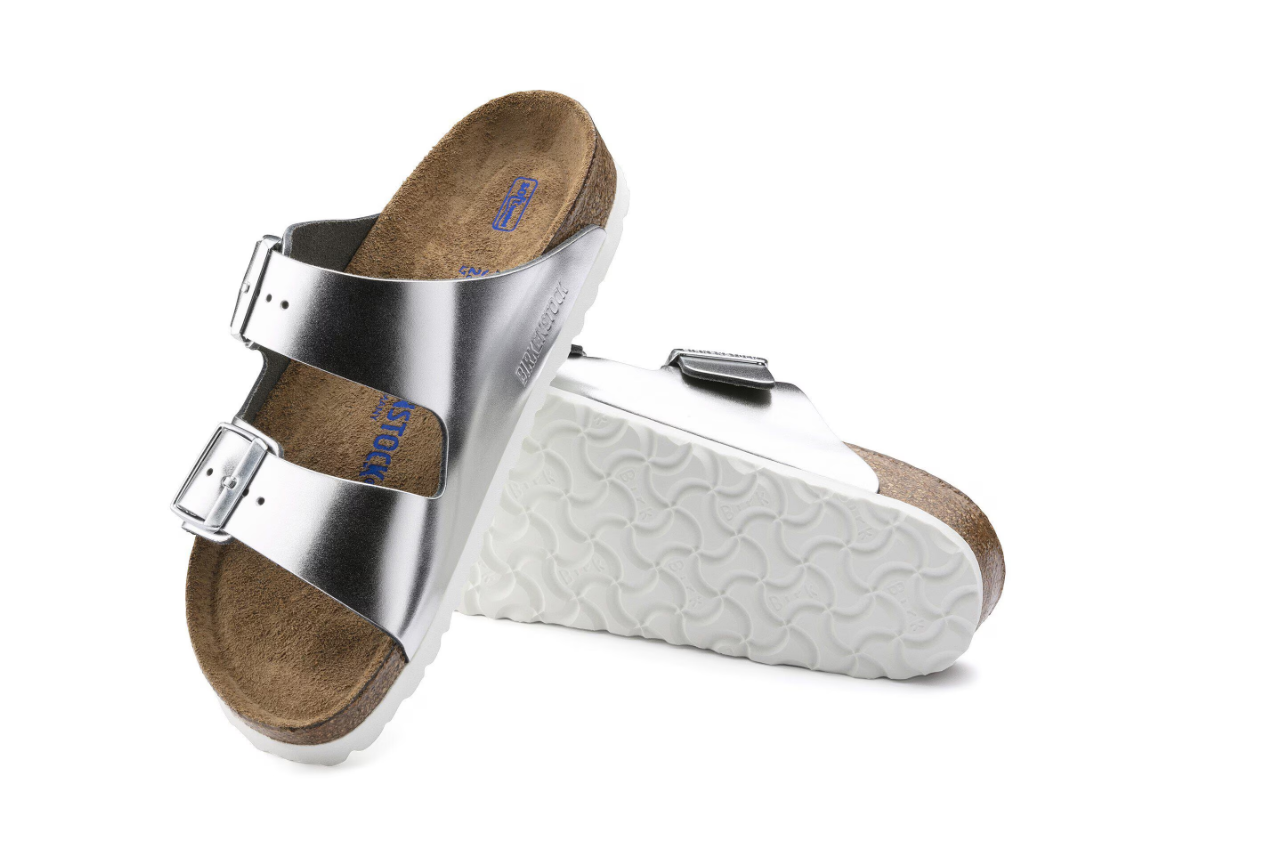 Birkenstock Arizona Soft Footbed Natural Leather Metallic Silver