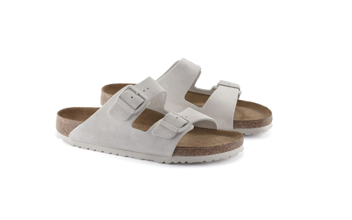 Birkenstock Arizona Soft Footbed Suede Leather Antique White